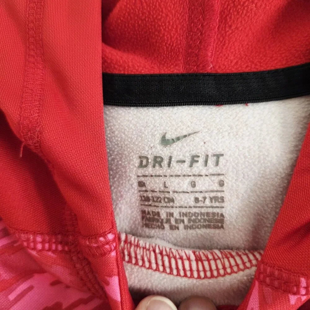 Nike Dri-FIT Unisex Kids L Pullover Hoodie Pink/Red Camo Fleece Pockets